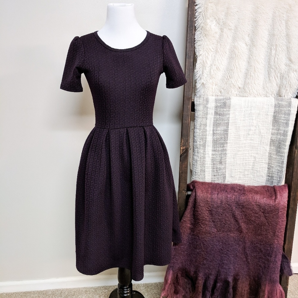 NWOT LulaRoe Black & Purple Patterned Amelia Dress
